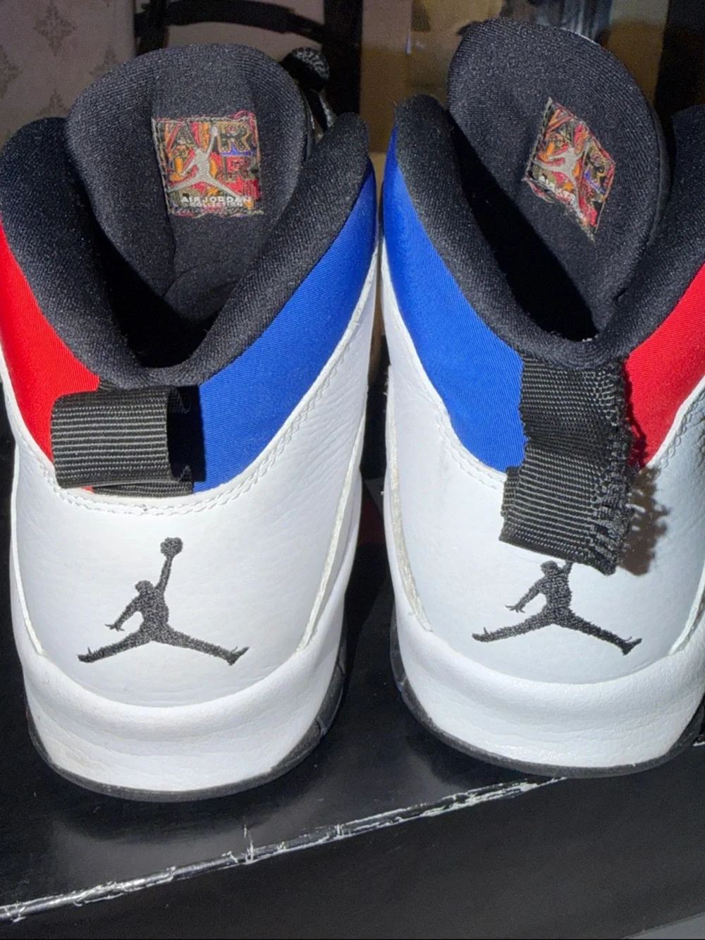 Jordan White Leather Sneakers with Red & Blue Accents